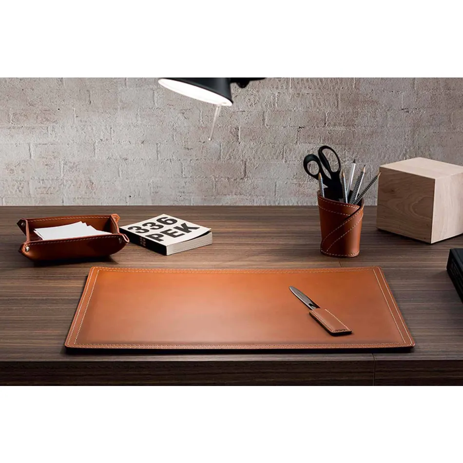 Accessories 4 Piece Regenerated Leather Desk Made in Italy - Ascanio Viadurini