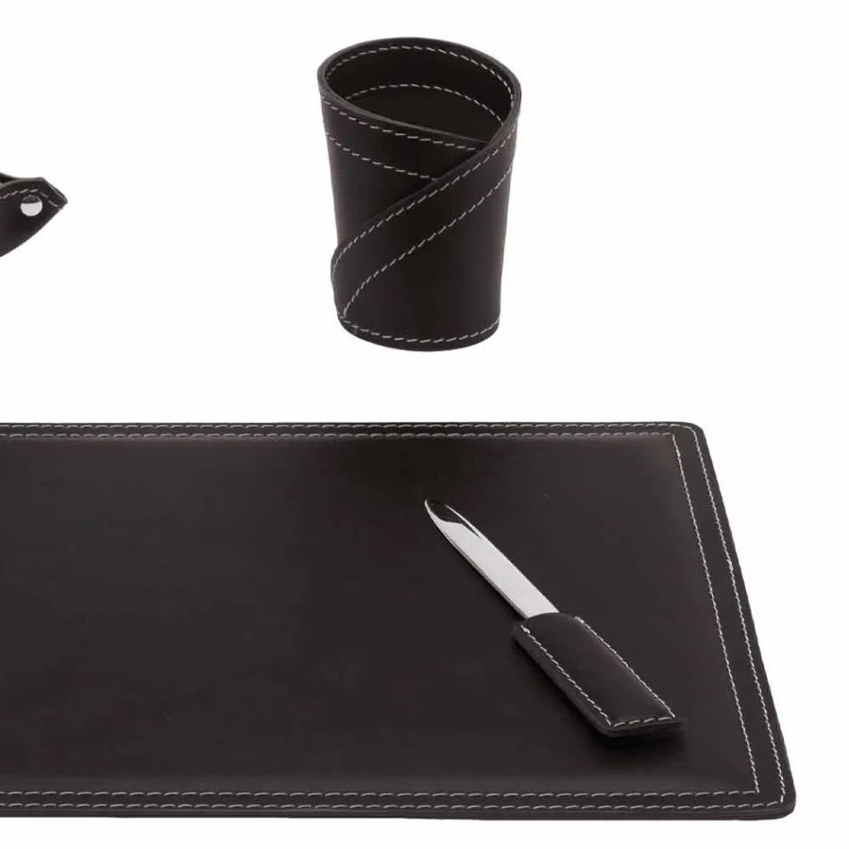 Accessories 4 Piece Regenerated Leather Desk Made in Italy - Ascanio Viadurini