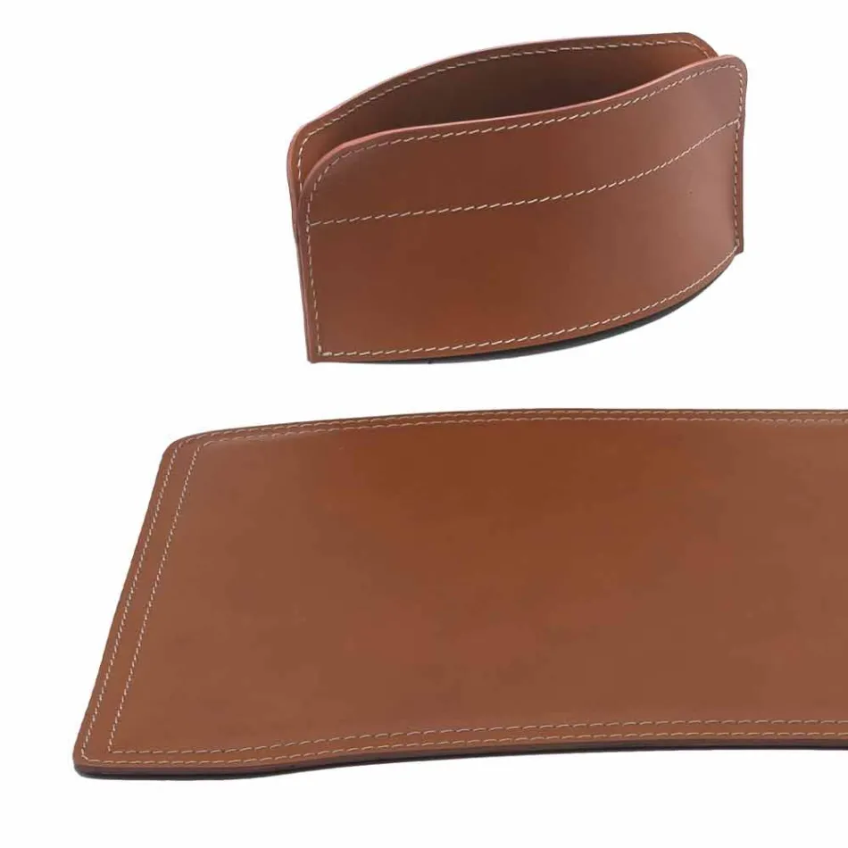 Accessories 4 Pieces Regenerated Leather Desk Made in Italy - Brando Viadurini