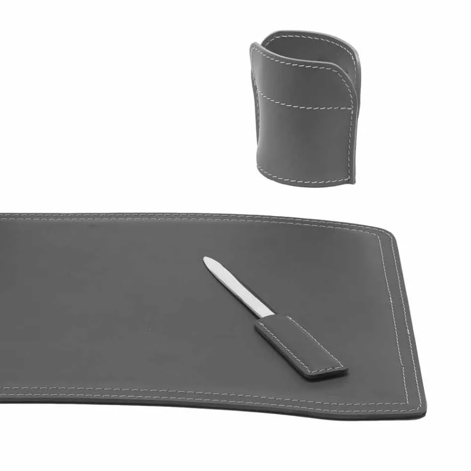 Accessories 4 Pieces Regenerated Leather Desk Made in Italy - Brando Viadurini