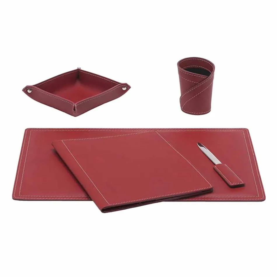Accessories 5 Piece Regenerated Leather Desk Made in Italy - Ascanio Viadurini