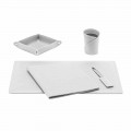 Accessories Office Desk in Bonded Leather, 5 pcs, Made in Italy - Ascanio