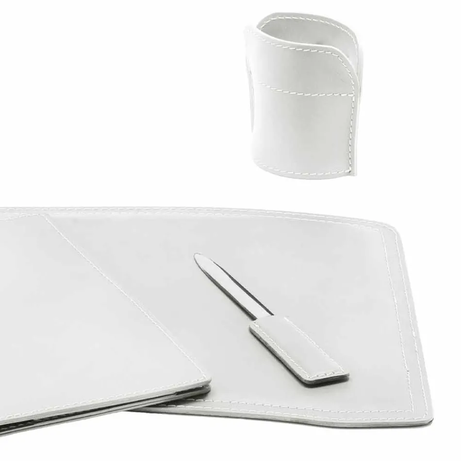 Accessories 5 Piece Regenerated Leather Desk Made in Italy - Brando Viadurini