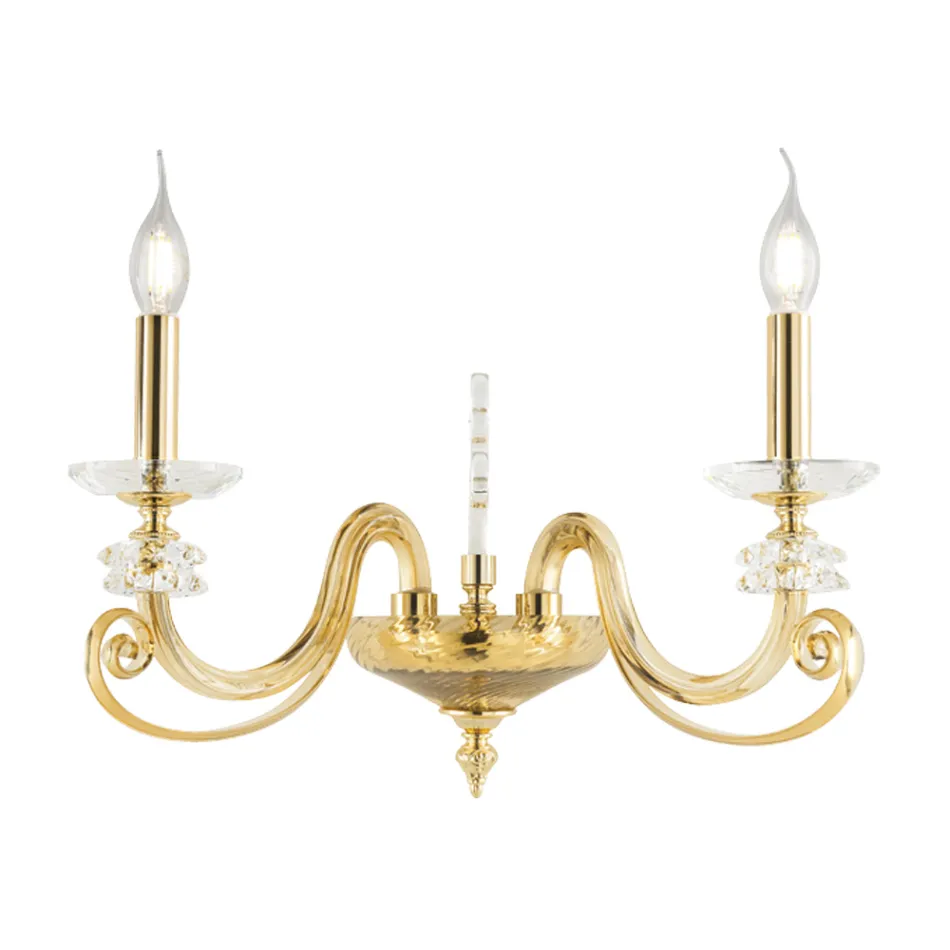 2 Lights Wall Lamp in Blown Glass and Classic Luxury Optical Crystal - Cassea Viadurini