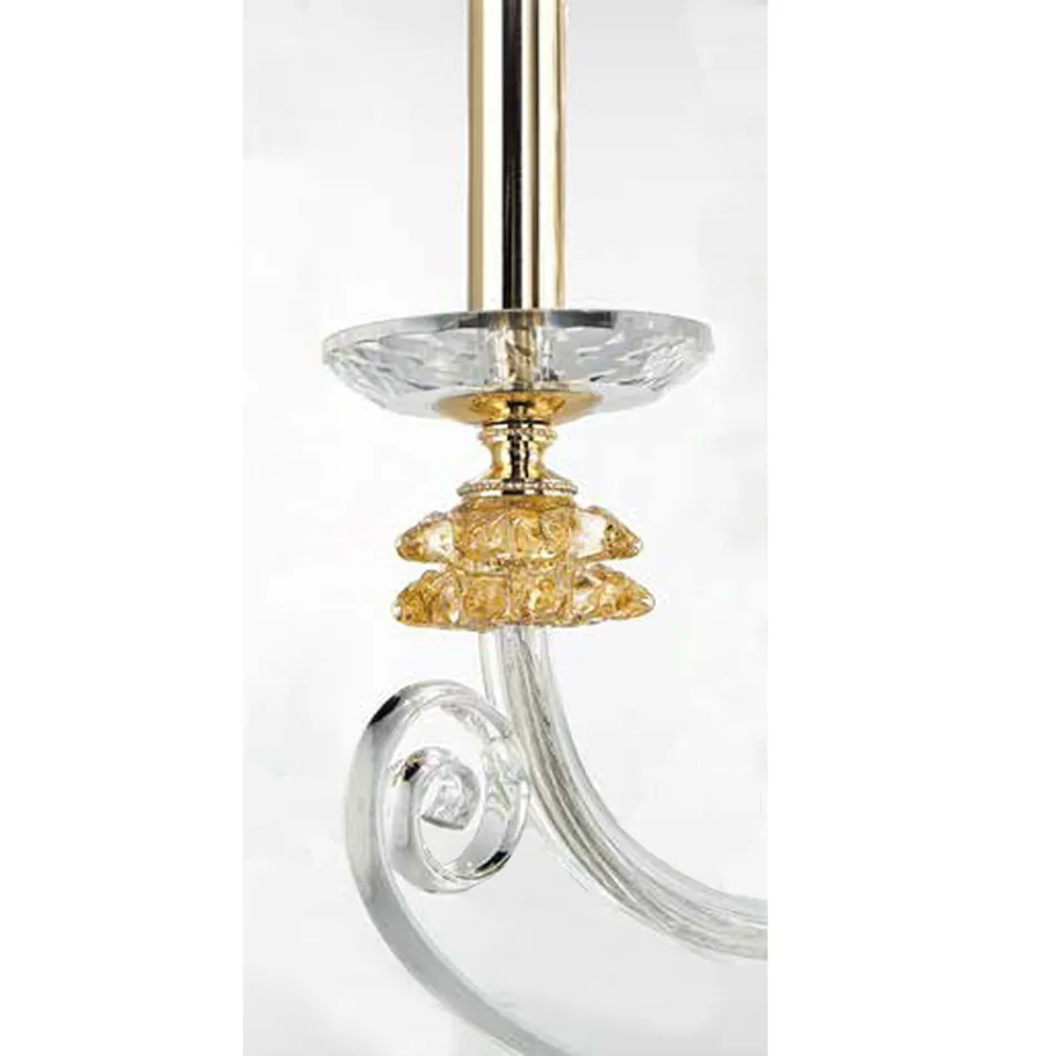 3 Lights Wall Lamp in Blown Glass and Classic Luxury Optical Crystal - Cassea Viadurini