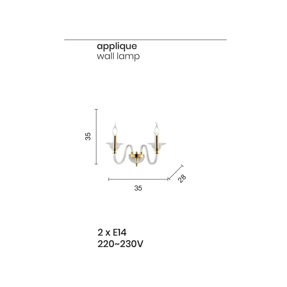 2 Lights Wall Lamp in Italian Artisan Glass Classic Style - Mindful Viadurini