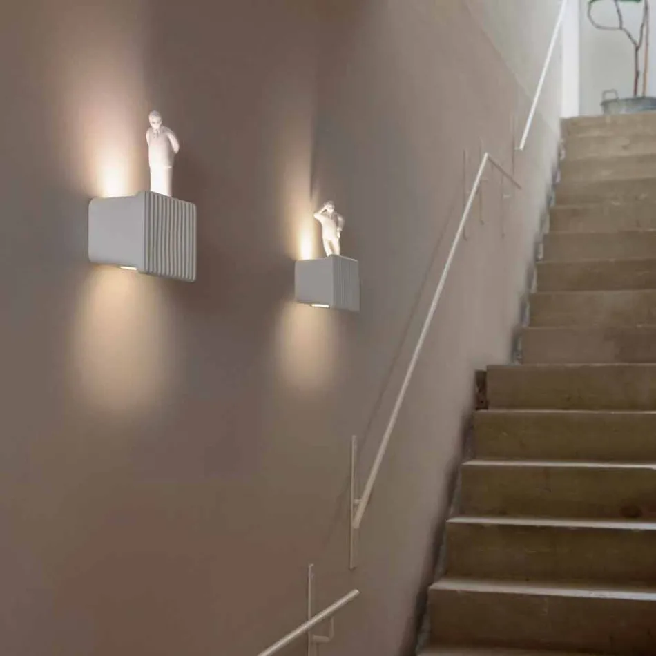 Wall Sconce with 3 Led Lights in Matt White Ceramic with Umarell - Ometto Viadurini