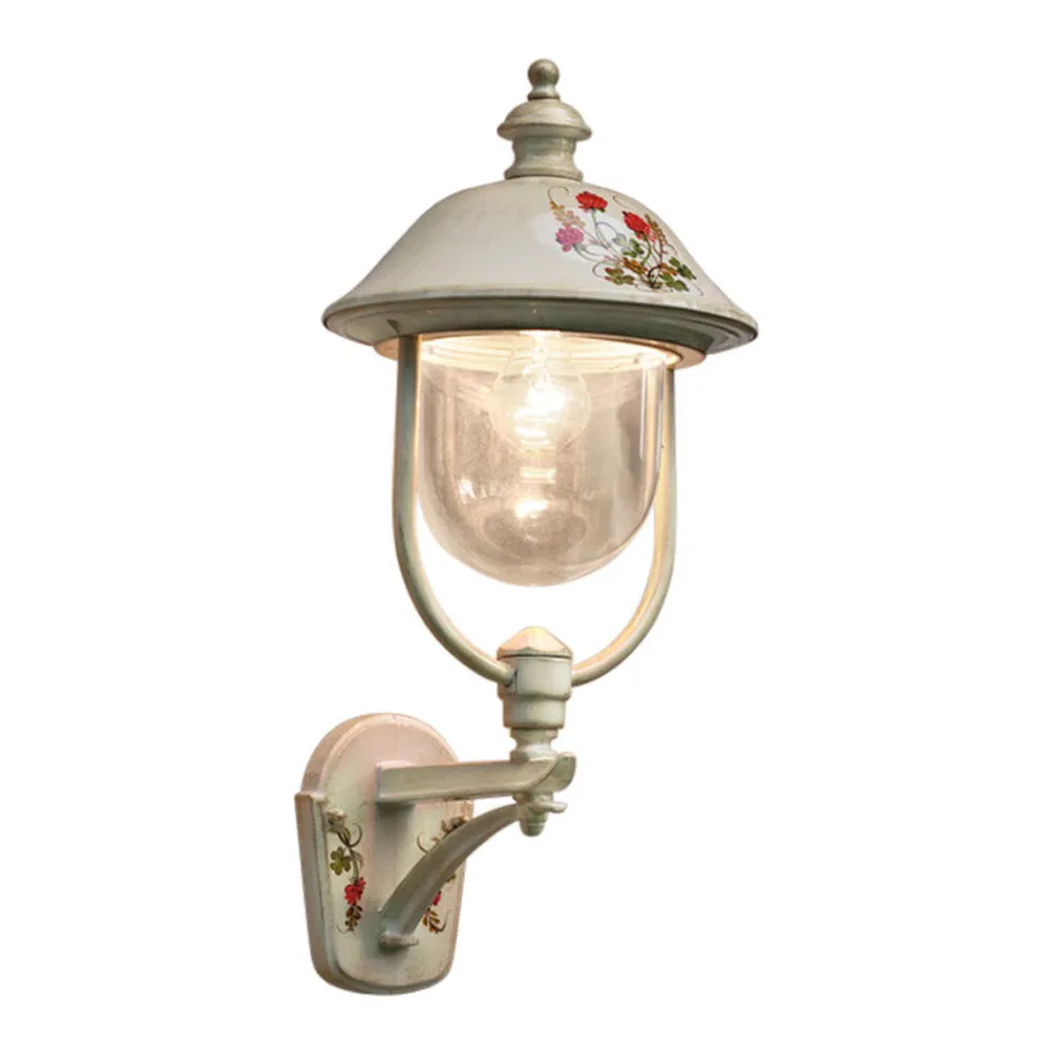 Aluminum Garden Wall Light with Hand Painted Flowers - Bari Viadurini
