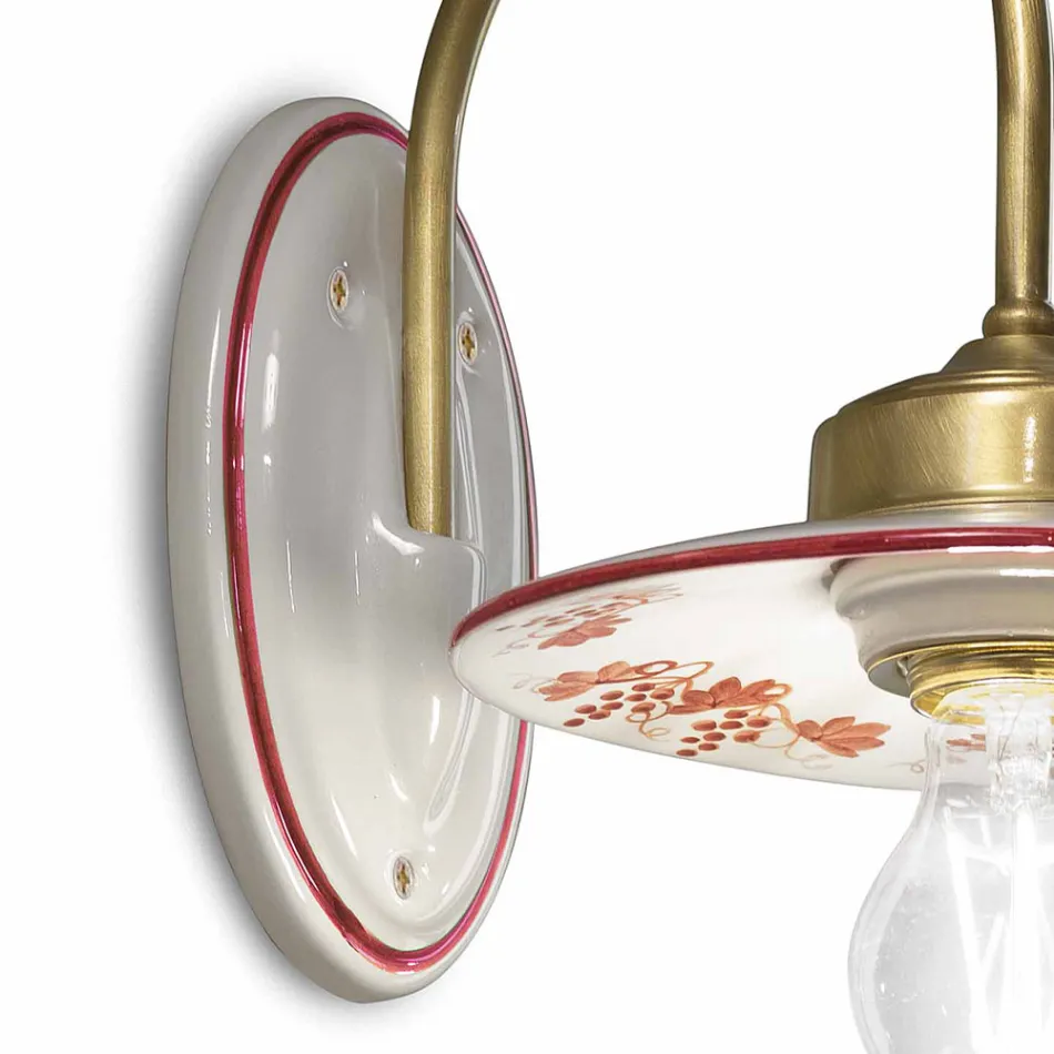 Vintage Design Wall Light in Iron and Hand Painted Ceramic - Asti Viadurini