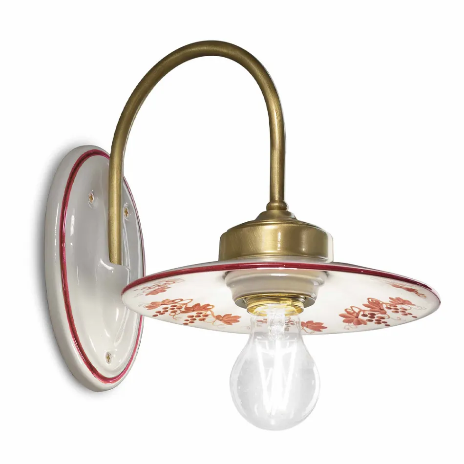 Vintage Design Wall Light in Iron and Hand Painted Ceramic - Asti Viadurini