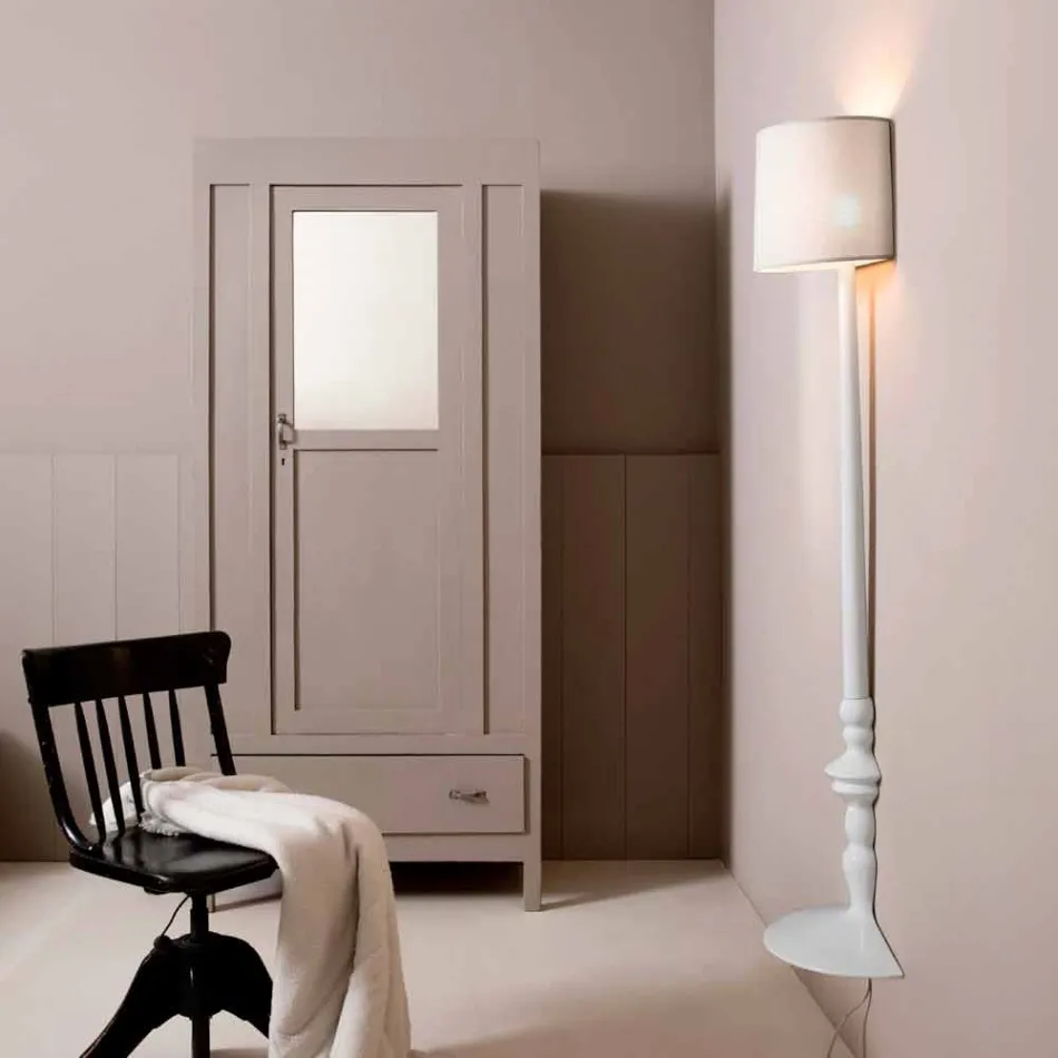 High Wall Applique in White Ceramic and Lampshade in Linen Design - Cadabra Viadurini