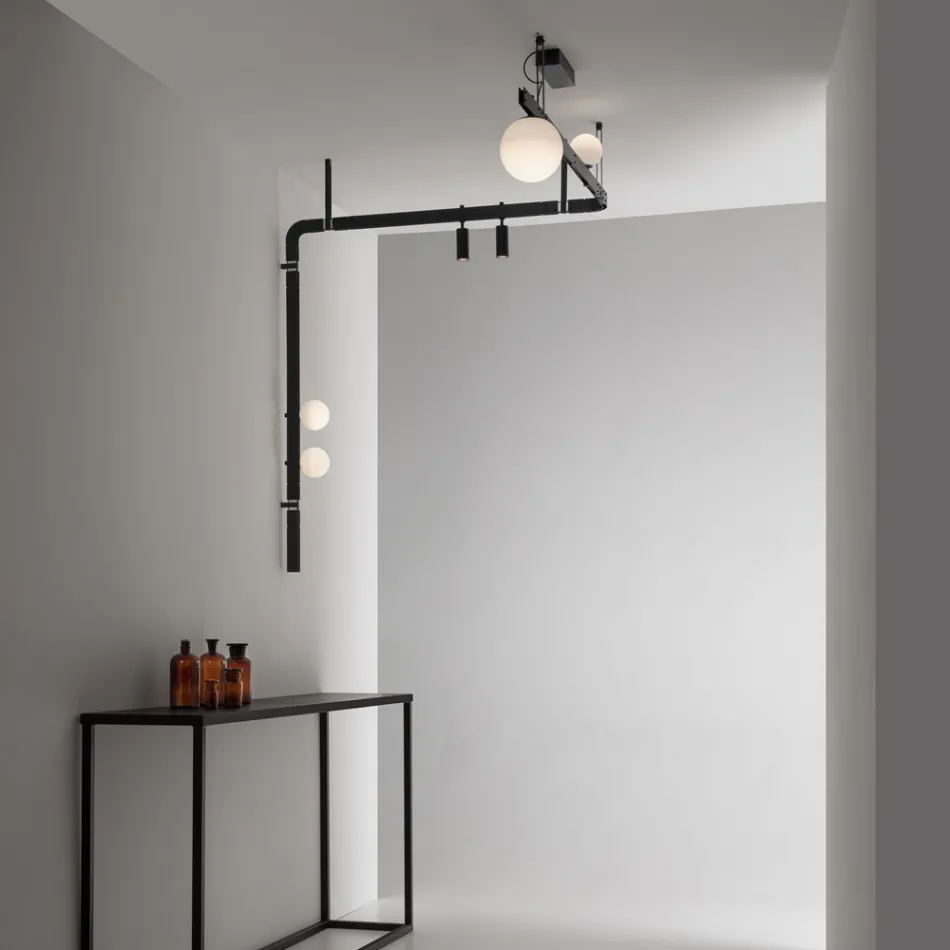 Design Wall Lamp in Black Aluminum with Spheres and Spotlights - Exodus Viadurini