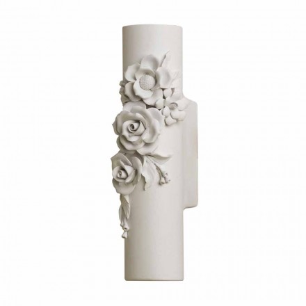 Wall Sconce in Matt White Ceramic with Decorative Flowers - Revolution Viadurini