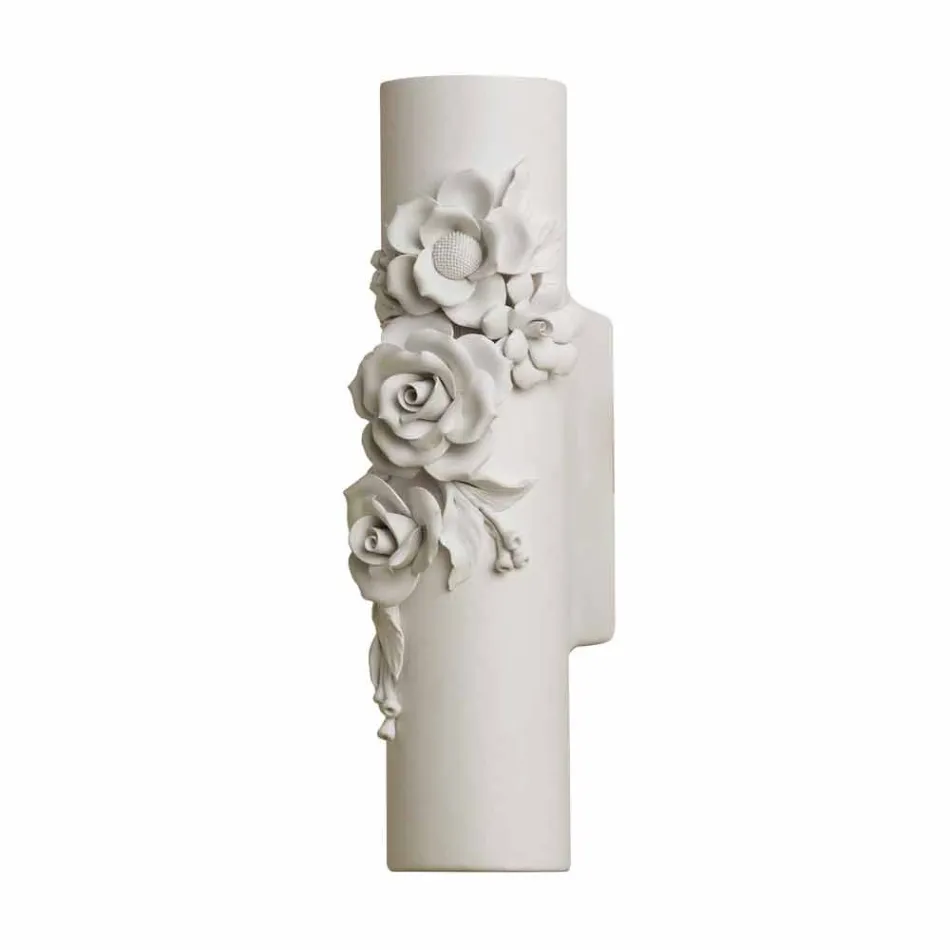 Wall Sconce in Matt White Ceramic with Decorative Flowers - Revolution Viadurini