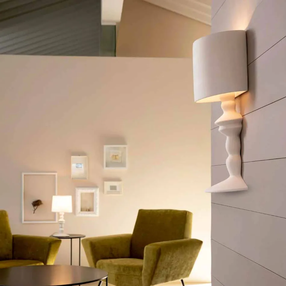Wall Lamp in Paintable Ceramic with Modern Design Lampshade - Cadabra Viadurini