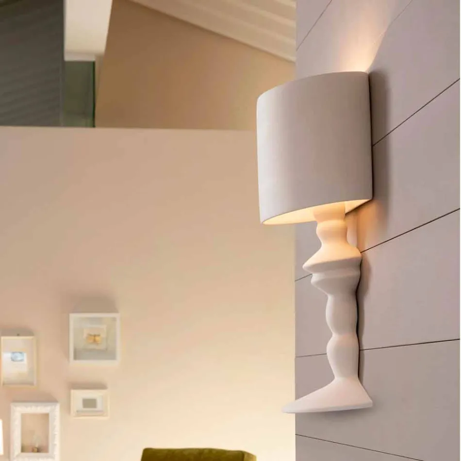 Wall Lamp in Paintable Ceramic with Modern Design Lampshade - Cadabra Viadurini