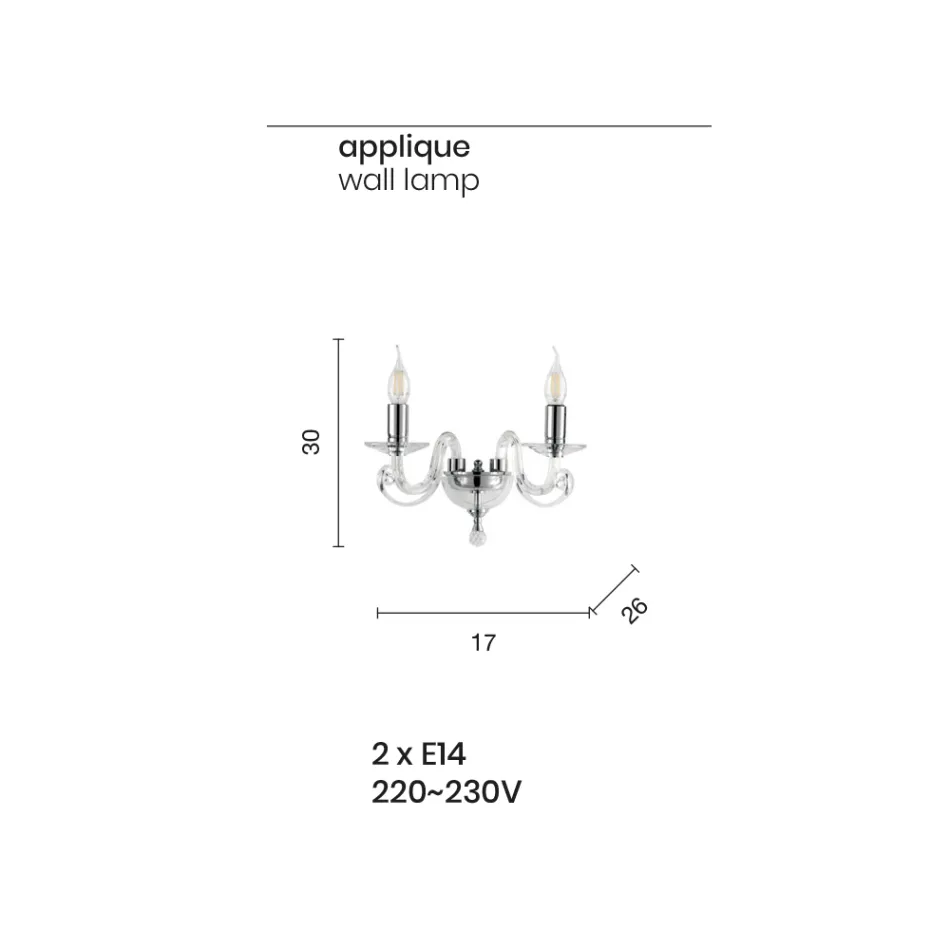 Classic Wall Lamp 2 Lights in White Glass Handmade in Italy - Malaysia Viadurini