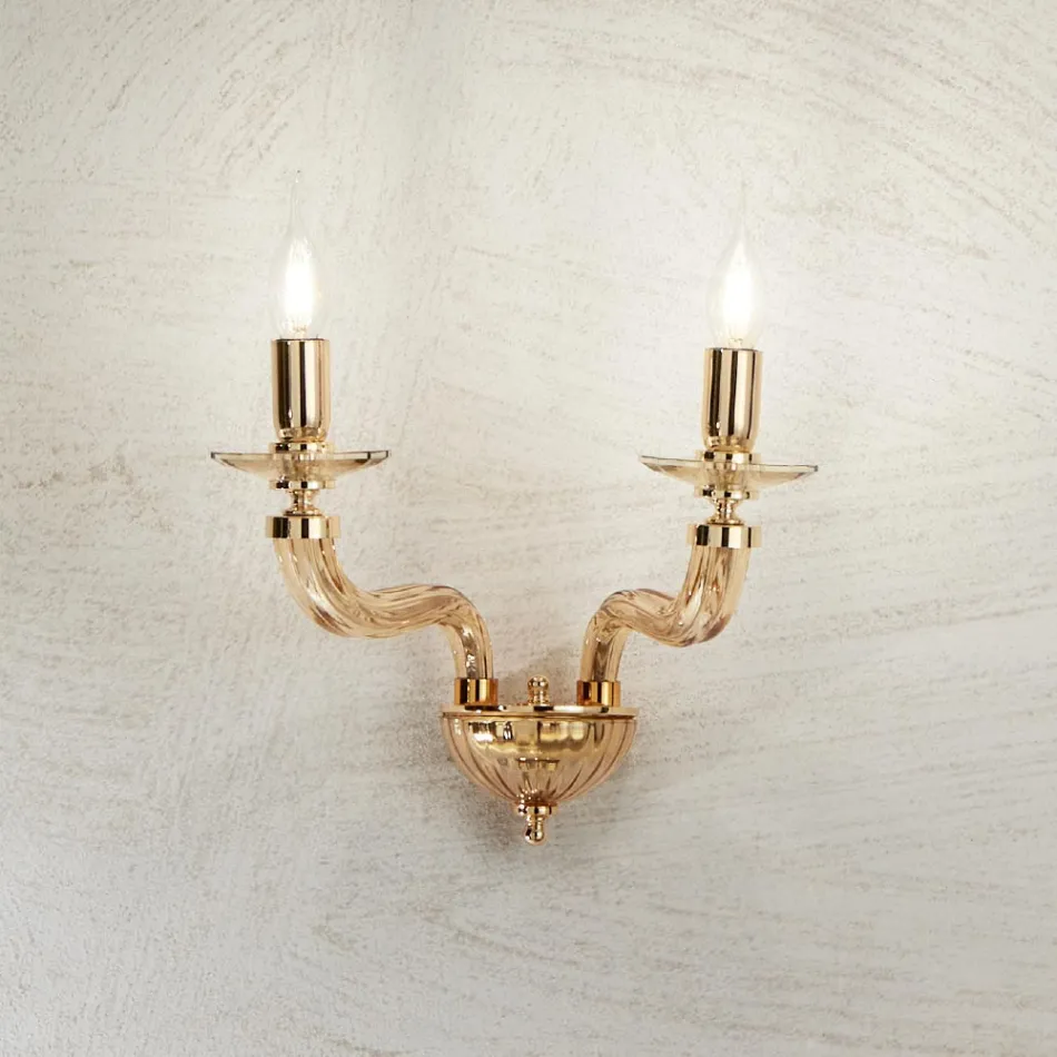 Classic Wall Lamp 2 Lights in Handmade Rigaton Glass and Metal - Fievole Viadurini