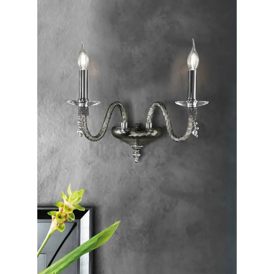 Classic Wall Lamp 2 Lights in Blown Glass and Handmade Details - Phaedra Viadurini
