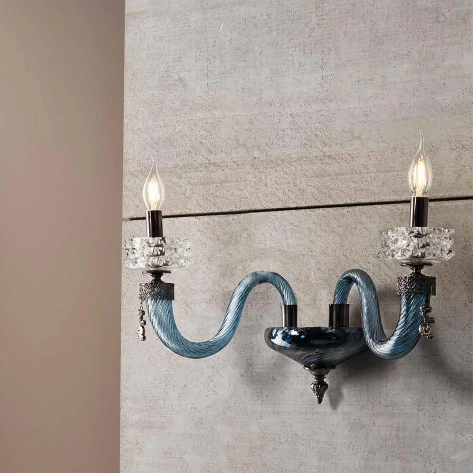 Classic Wall Lamp 2 Lights Handcrafted Luxury Glass Made in Italy - Saline Viadurini