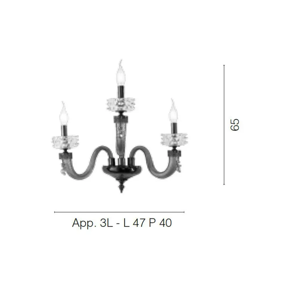 Classic Wall Lamp 3 Lights Handcrafted Luxury Glass Made in Italy - Saline Viadurini