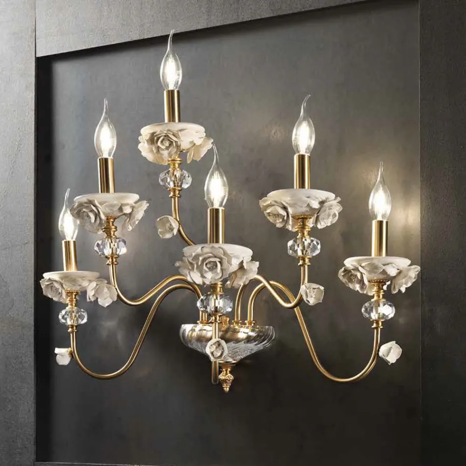 Classic Wall Lamp 6 Lights in Porcelain and Luxury Blown Glass - Eteria Viadurini