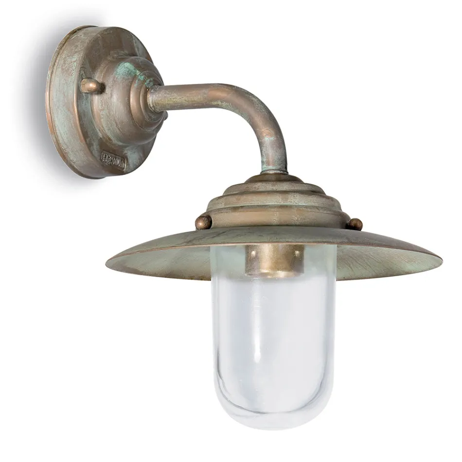 Vintage Brass Outdoor Wall Light, Clear Glass - Elfico Viadurini