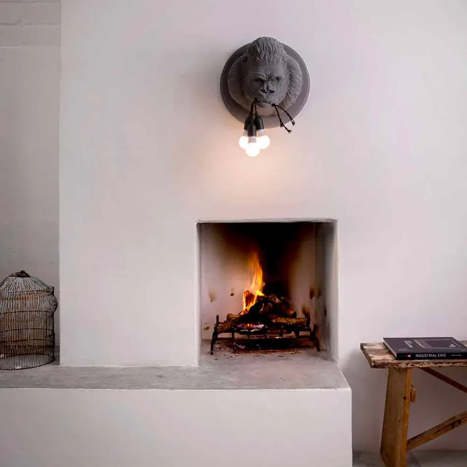 3 Lights Wall Lamp in Gorilla Ceramic Gray or White Design - Rillago Viadurini