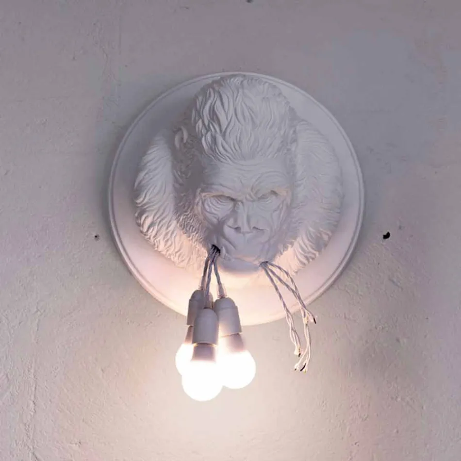 3 Lights Wall Lamp in Gorilla Ceramic Gray or White Design - Rillago Viadurini