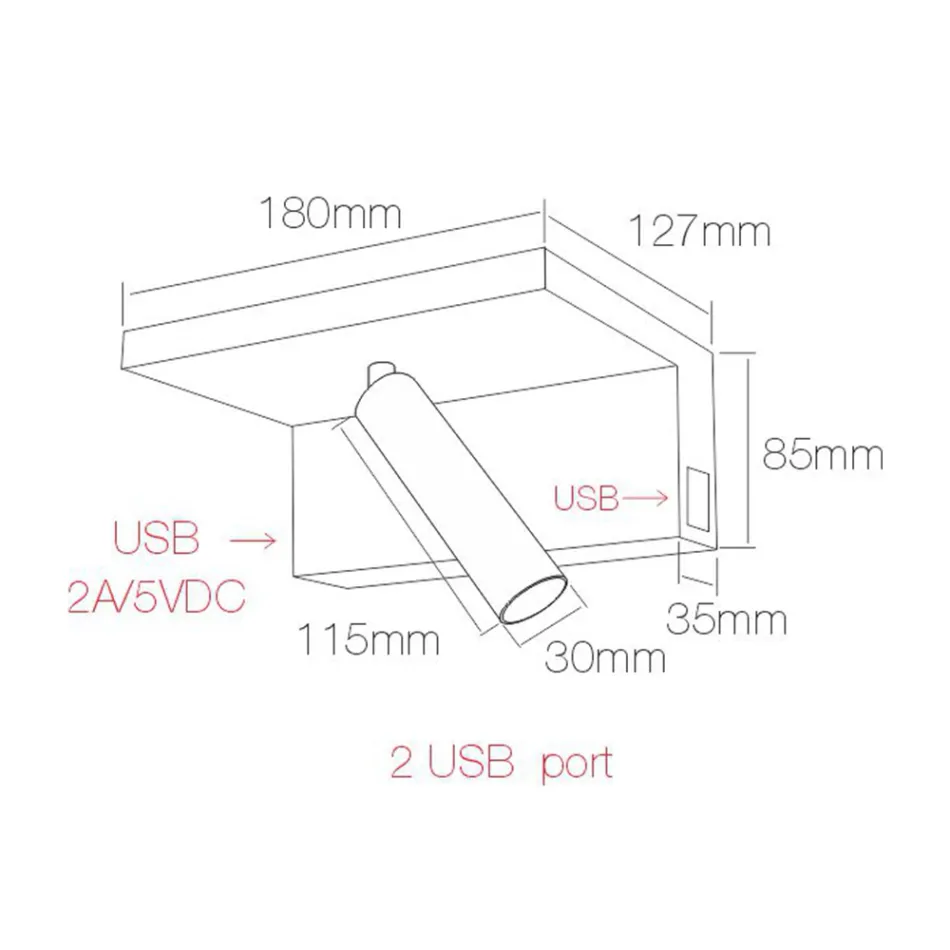 Adjustable Aluminum Decorative Led Wall Light with USB Ports - Alena Viadurini