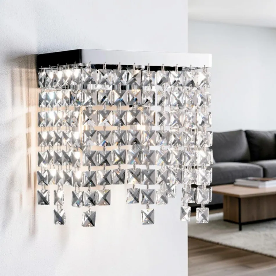 Chrome-Plated Iron Wall Lamp with Rhinestones Made in Italy - Africa Viadurini