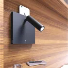 Decorative Led Wall Lamp in White or Black Aluminum with USB Ports - Paola Viadurini