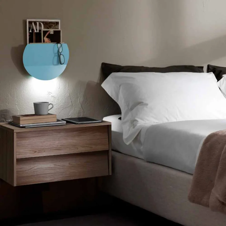 Modern Wall Lamp with Magazine Compartment, USB and LED Light Made in Italy - Foster Viadurini