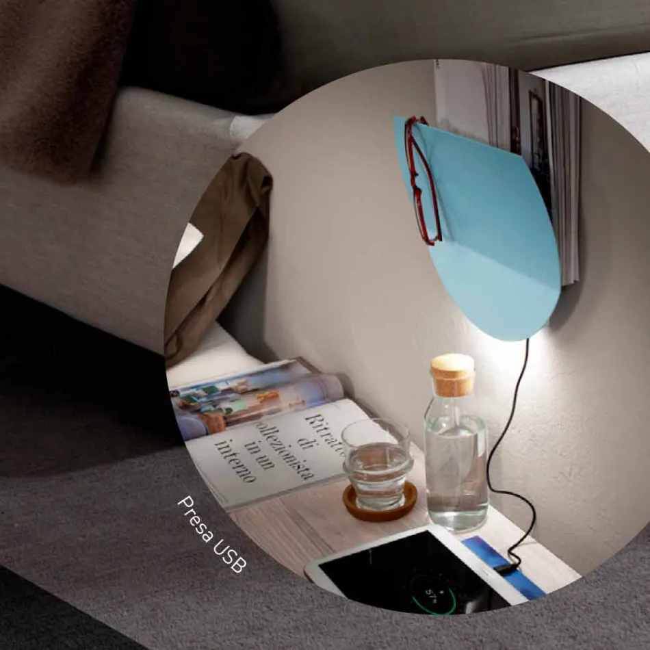 Modern Wall Lamp with Magazine Compartment, USB and LED Light Made in Italy - Foster Viadurini