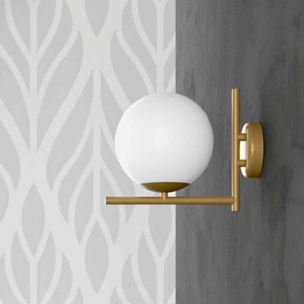 Modern Wall Lamp in Metal Brass Finish and Opal Glass Made in Italy - Carima Viadurini
