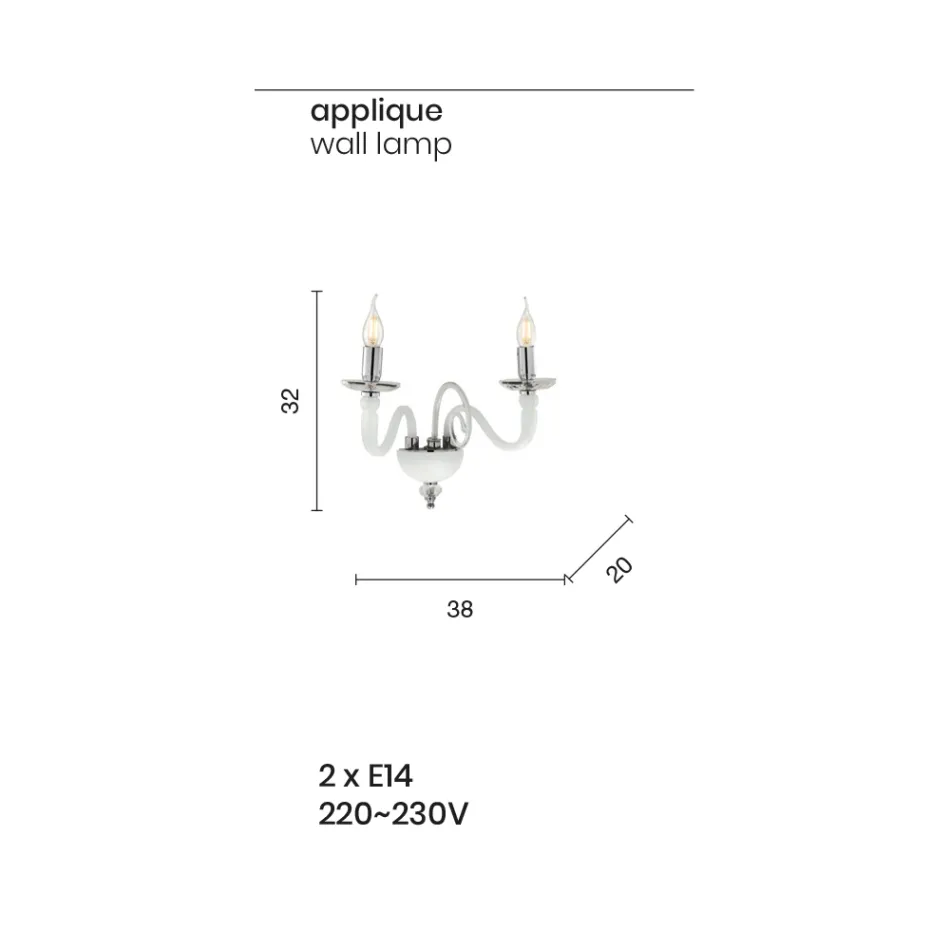 Wall Sconce 2 Lights in Italian Artisan Glass and Crystal - Mariangela Viadurini