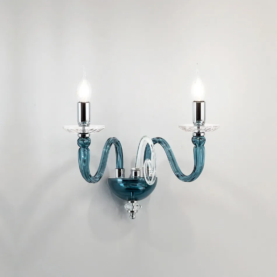 Wall Sconce 2 Lights in Italian Artisan Glass and Crystal - Mariangela Viadurini