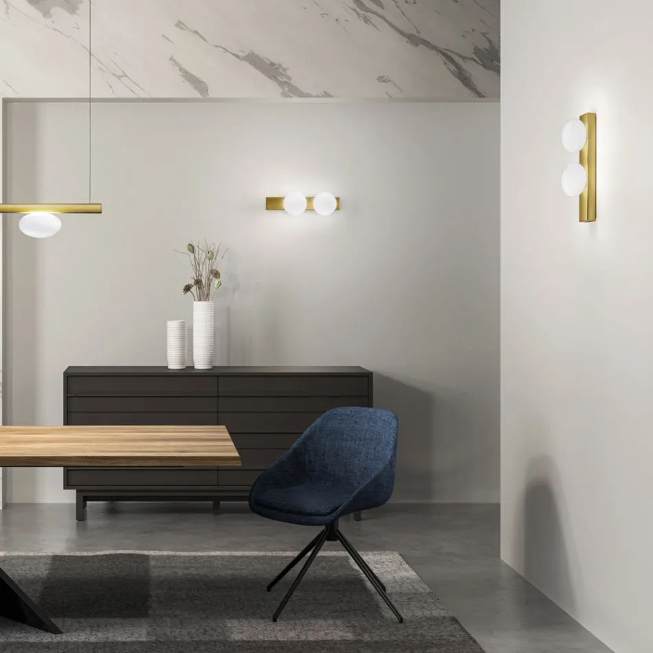 Wall or Ceiling Light in Aluminum and White Blown Glass Light - Alma Viadurini