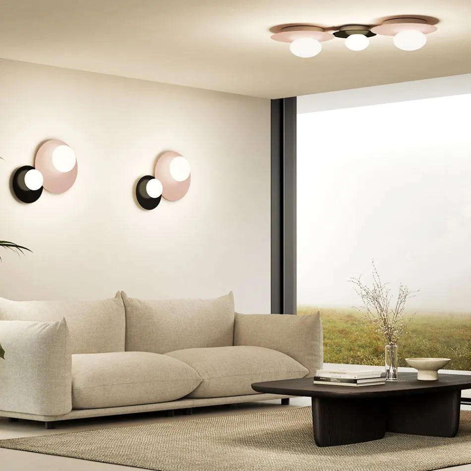 Wall or Ceiling Light in Aluminum, Metal, and White Glass Light - Luma Viadurini