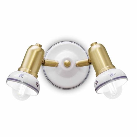 Round Wall Lamp 2 Spotlights in Brass and Hand Painted Ceramic - Savona Viadurini