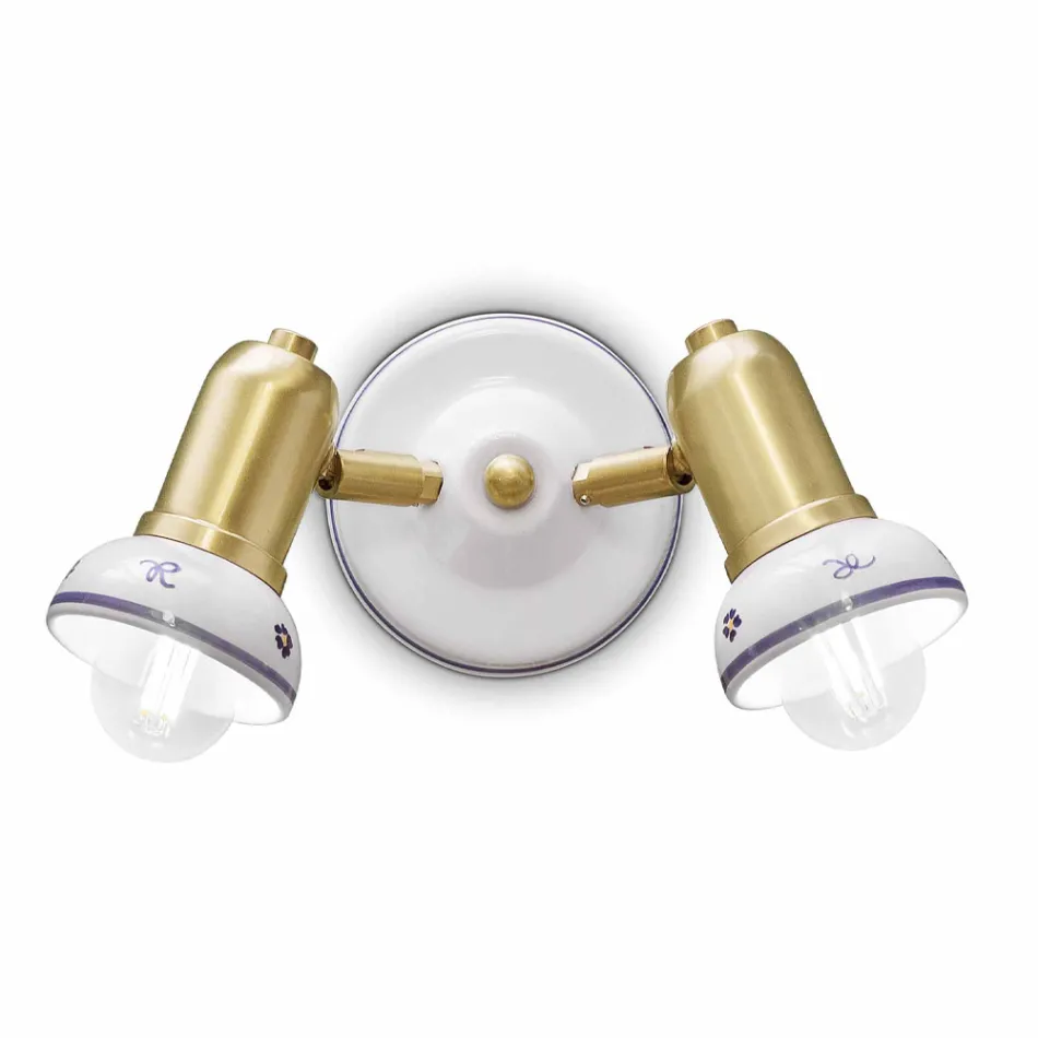 Round Wall Lamp 2 Spotlights in Brass and Hand Painted Ceramic - Savona Viadurini