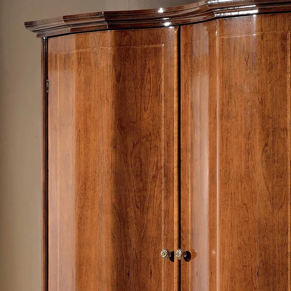 Classic Wooden Wardrobe with 2 Doors and 3 Drawers Made in Italy - Luxury Viadurini