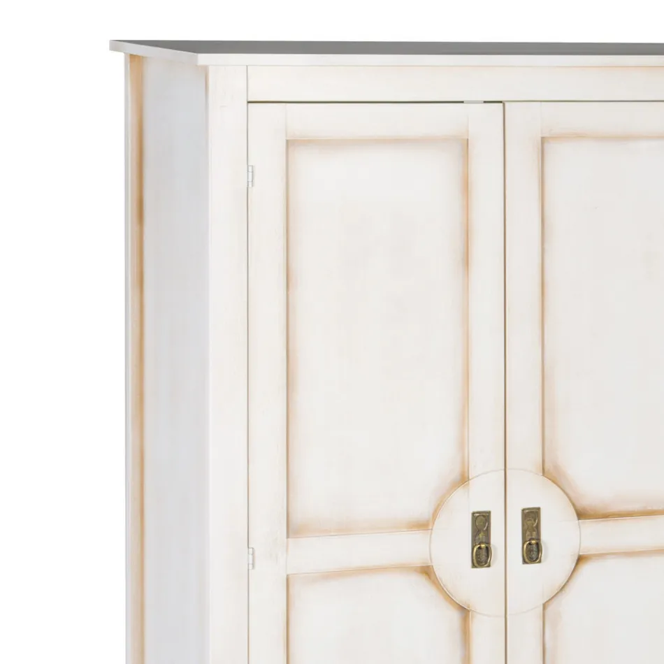 Patinated White Wooden Wardrobe with 2 Doors Made in Italy - Agni Viadurini
