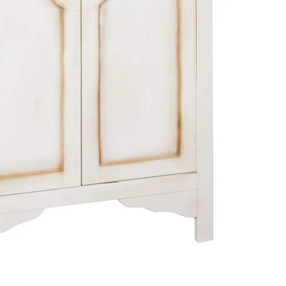 Patinated White Wooden Wardrobe with 2 Doors Made in Italy - Agni Viadurini