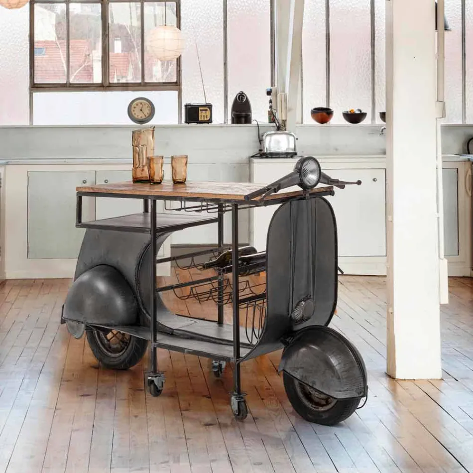 Bar Console in Mango Wood and Vespa in Steel of Modern Design - Shallot Viadurini