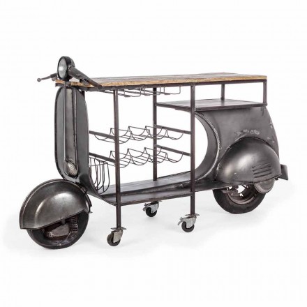 Bar Console in Mango Wood and Vespa in Steel of Modern Design - Shallot Viadurini