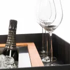 Modern Mobile Bar on Wheels Design with Wooden and Steel Table - Giancalliope Viadurini