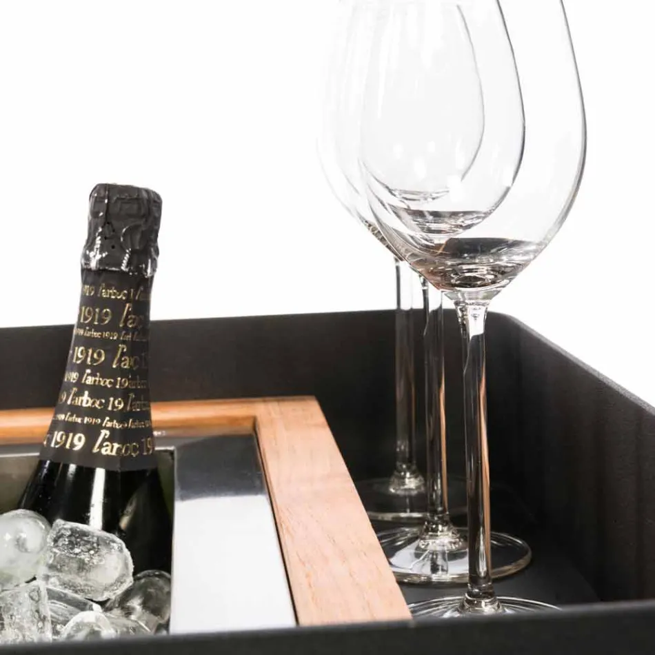 Modern Mobile Bar on Wheels Design with Wooden and Steel Table - Giancalliope Viadurini