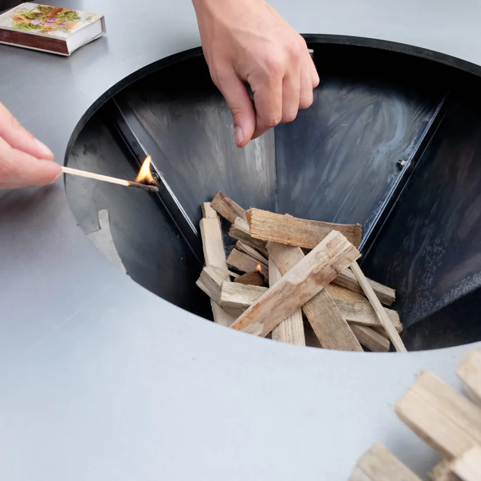 Wood-burning Garden Barbecue with Worktop and Plate for Cooking – Giorgione Viadurini