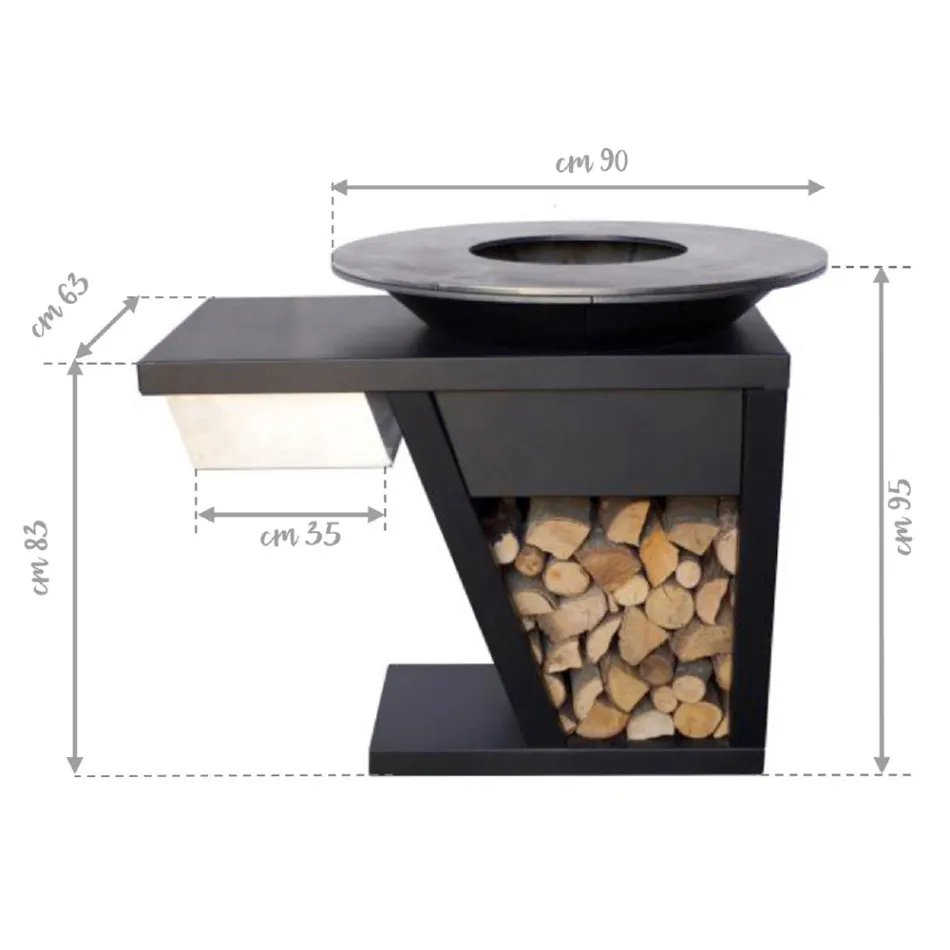 Wood-burning Garden Barbecue with Worktop and Plate for Cooking – Giorgione Viadurini